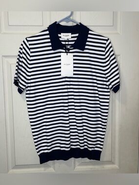 Octobre Editions Men's Tino 100% Cotton Blue/White Striped Polo Short Sleeve S